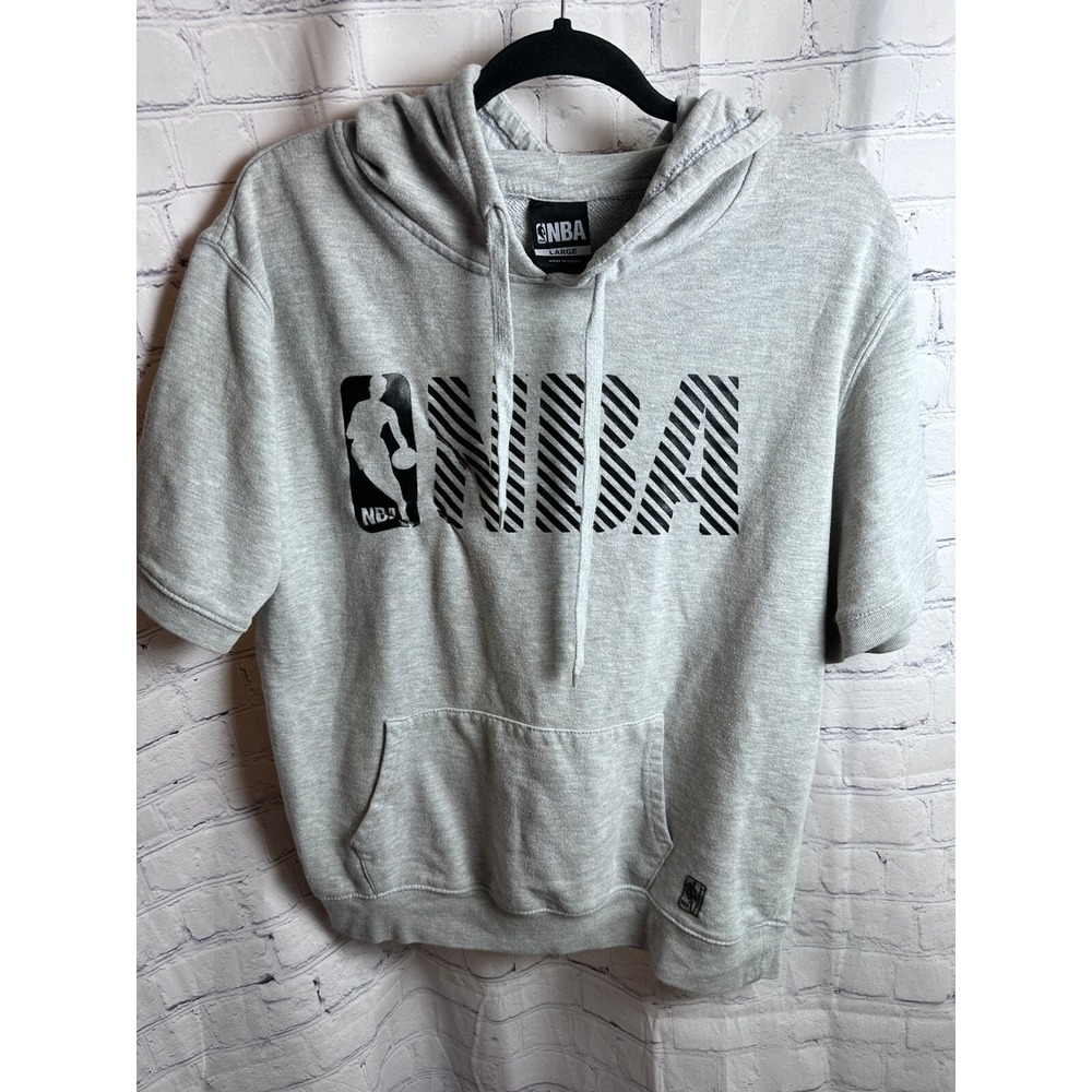 NBA Short Sleeve Hoodie Sweatshirt Pullover With Pocket Gray Large
